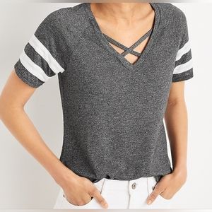 Maurices Large Baseball Tee with Criss Cross Straps at neckline